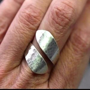 Wrap around finger Hammered metal ring adjustable one size